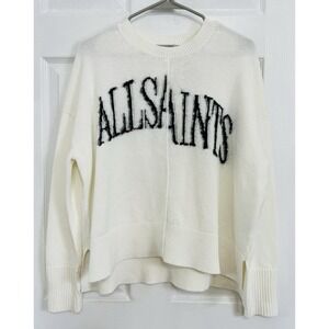 AllSaints Split Saints Logo Crewneck Pullover Long Sleeve Shirt Relaxed Ribbed M
